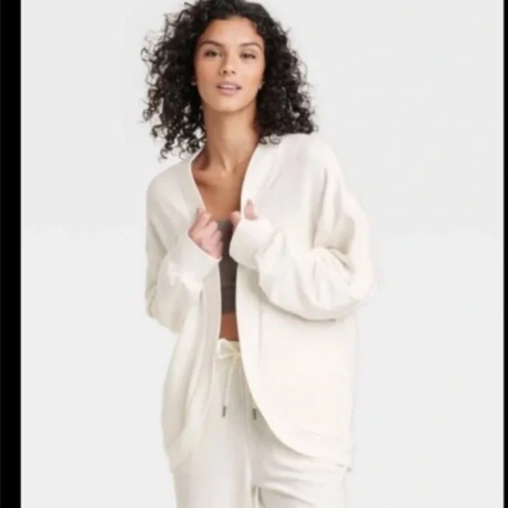 Women’s Cream white 4X Cardigan Front Open Side Pockets thumb hole